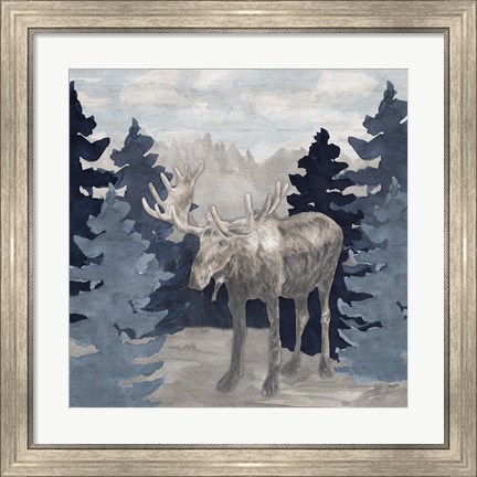 Framed Blue Cliff Mountains scene IV-Moose Print