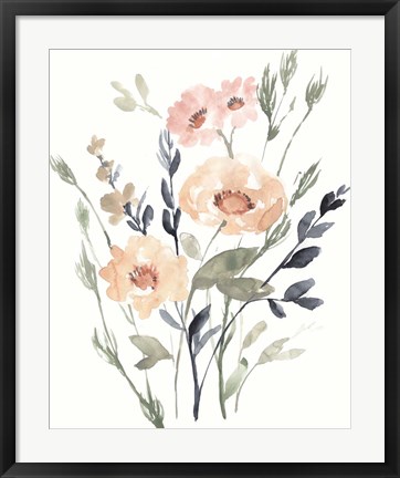 Framed Peach &amp; Paynes Bouquet I Print