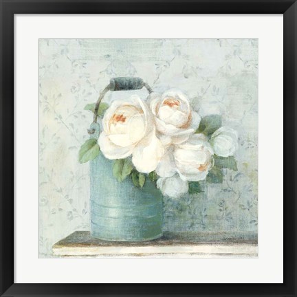 Framed June Roses I White Blue Crop Print