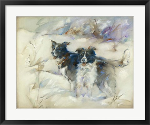 Framed Cow Dogs Print