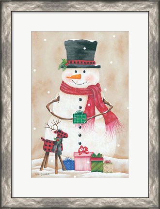 Framed Snowman with Presents Print