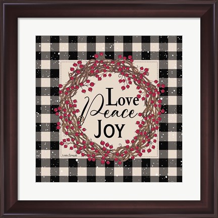 Framed Love Peace Joy with Berries Print