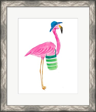 Framed Beach Flamingo II Print