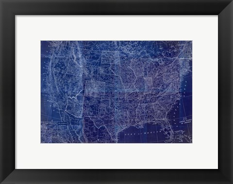 Framed Cobalt US Map Print