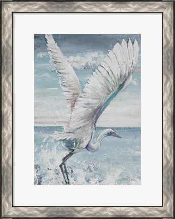 Framed Great Egret Flying Print