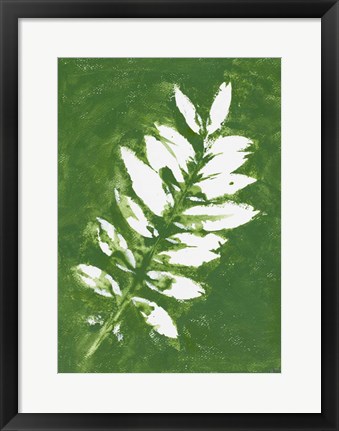Framed Tropical Leaf Branch Stamp White Print