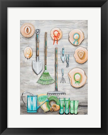 Framed Garden Hats And Tools Print