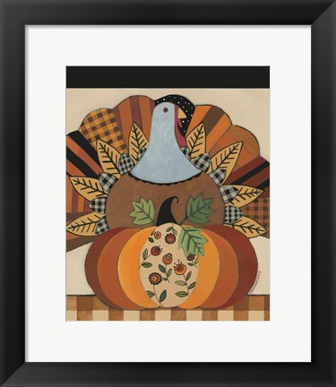 Framed Turkey and Patterned Pumpkin Print