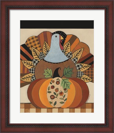 Framed Turkey and Patterned Pumpkin Print
