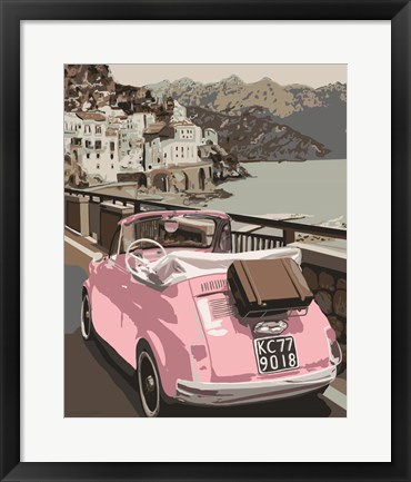 Framed Pink Bug in Europe Print