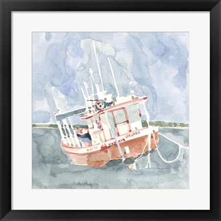 Framed Bright Fishing Boat I Print