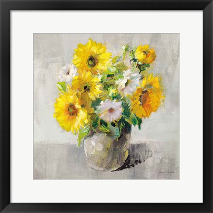 Framed Sunflower Still Life I on Gray Print