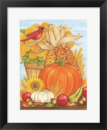 Framed Fall Pumpkin &amp; Cardinal Print