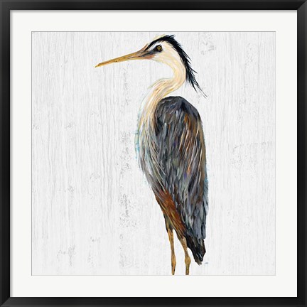 Framed Heron On Whitewash I Print