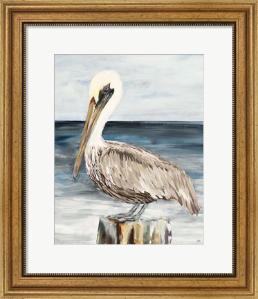 Framed Muted Perched Pelican Print