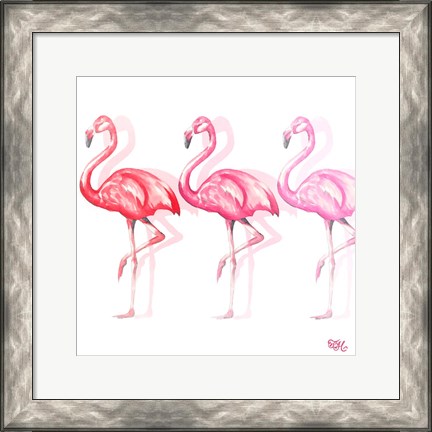 Framed Flamingo Trio II Print