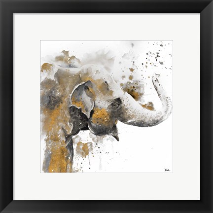 Framed Water Elephant with Gold Print