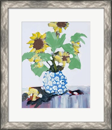 Framed Sunflowers In Decorative Vase Print