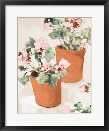Framed Potted Pink Geraniums Print