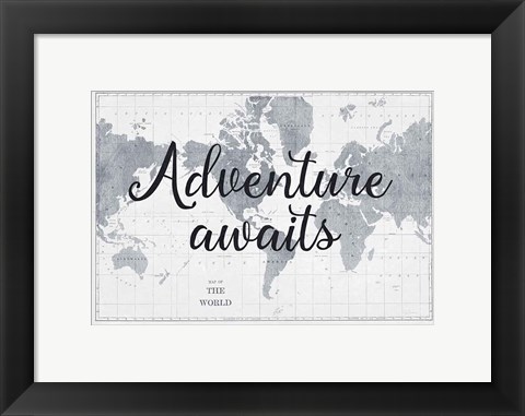 Framed World Map Gray Print