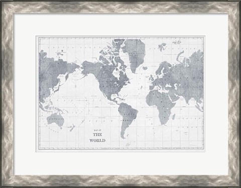 Framed World Map Gray No Words Print