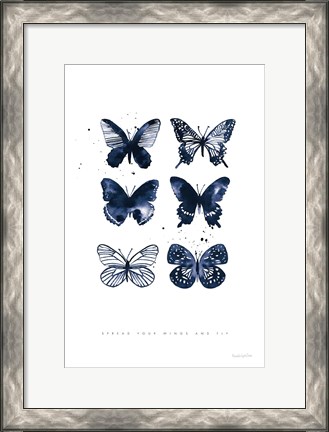 Framed Six Inky Butterflies Blue Print