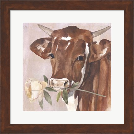 Framed Peony Cow I Print