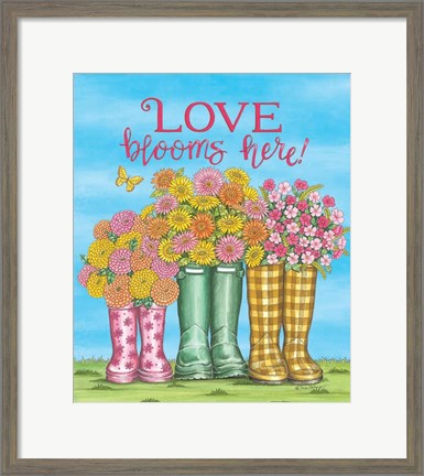 Framed Love Blooms Here Wellies Print