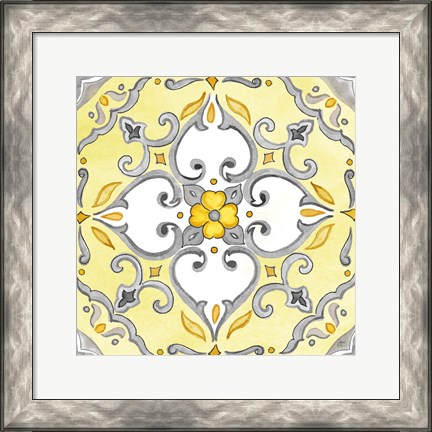 Framed Jewel Medallion yellow gray IV Print
