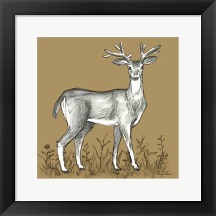 Framed Watercolor Pencil Forest color XI-Deer 2 Print