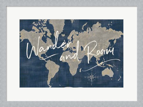 Framed World Map Collage Deep Wander Print