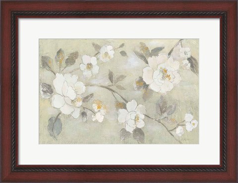 Framed Romantic Spring Flowers I White Horizontal Print