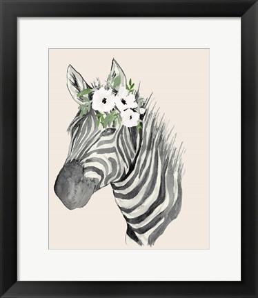 Framed Floral Crowned Zebra Print