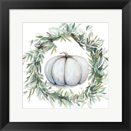 Framed White Pumpkin With Garland I Print