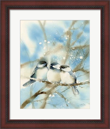 Framed Three Chickadees Print