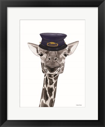 Framed Train Conductor Giraffe Print