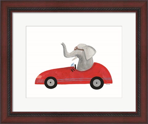 Framed Elephant in a Car Print