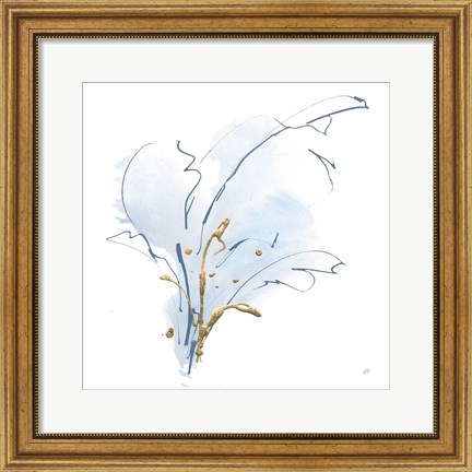 Framed Blue and Gold Floral III Print