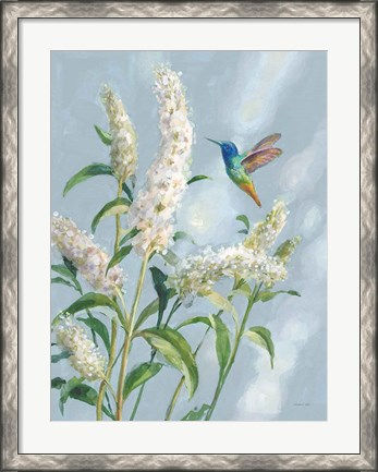 Framed Hummingbird Spring II Soft Blue Print