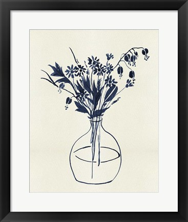 Framed Indigo Floral Vase I Print