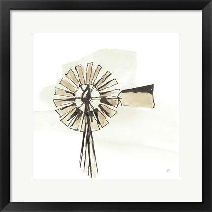 Framed Windmill III Neutral Print
