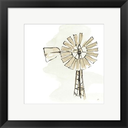 Framed Windmill I Neutral Print
