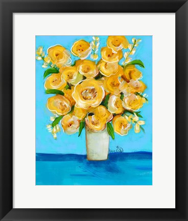 Framed Yellow Flowers on Teal Print