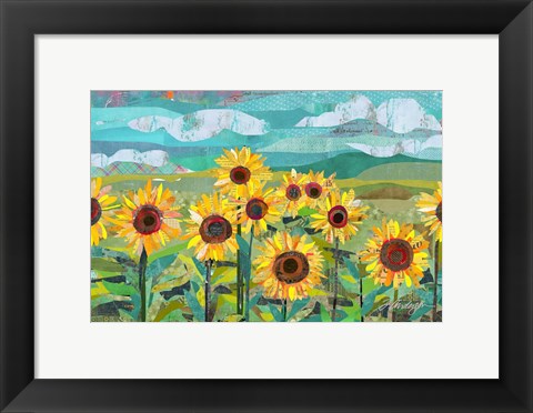 Framed Sunflowers At Dusk Print