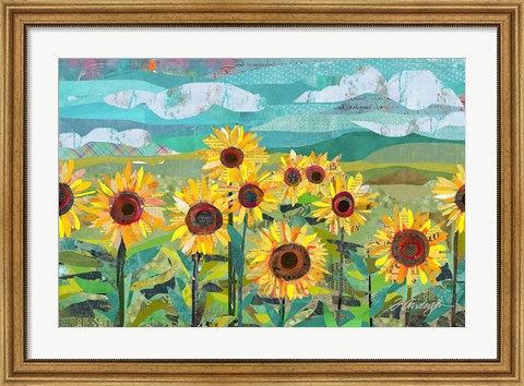 Framed Sunflowers At Dusk Print
