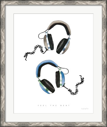 Framed Headphones Love Blue Gray Print