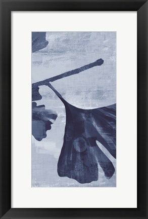 Framed Ginkgo Branch in Blue III Print