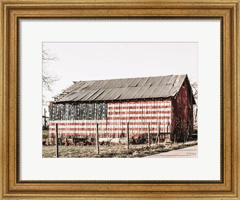 Framed American Flag Barn Print