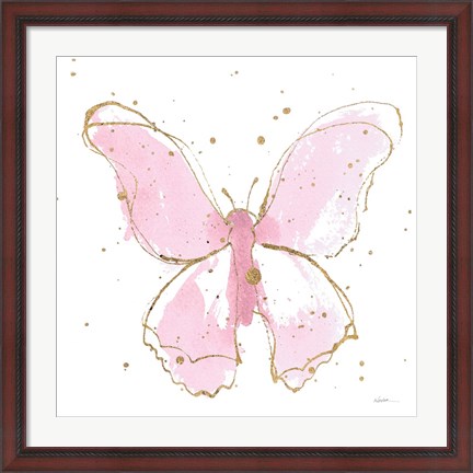 Framed Pink Gilded Butterflies II Print