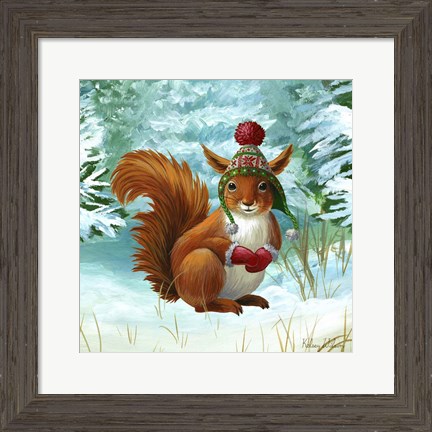 Framed Winterscape IV-Squirrel Print